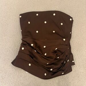 LPA Brown Strapless Polka Dot Top